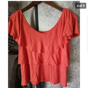 PUROTATTO Women's Scoop‎ Neck Tiered Short Sleeve Linen Top Size XS ITALY